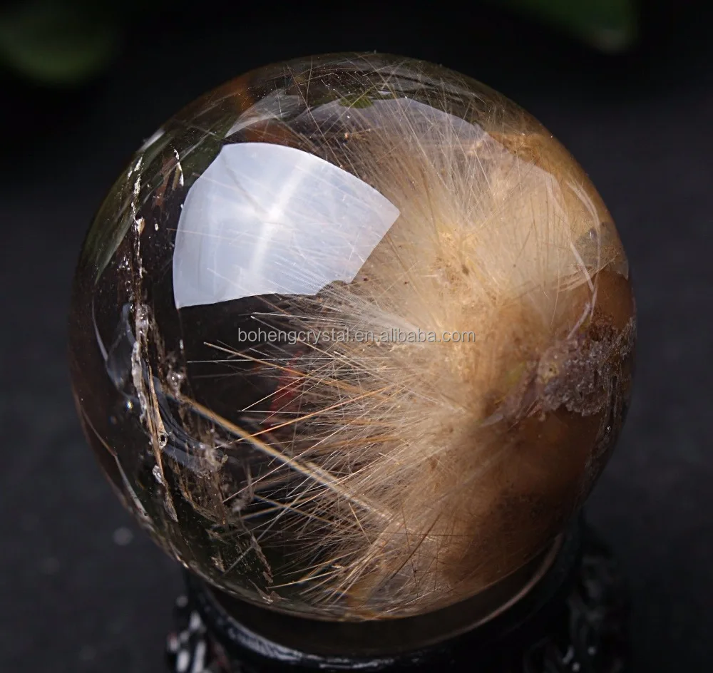 Natural Clear Hair Rutilated & Phantom Crystal Ball SPHERE Quartz Specimen