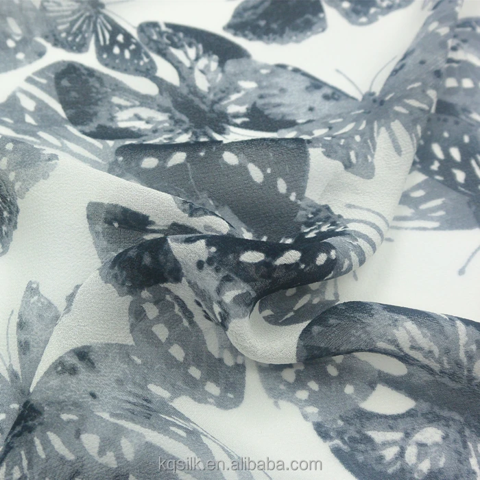 
Chinese ink painting butterfly printed 100% silk georgette fabric 