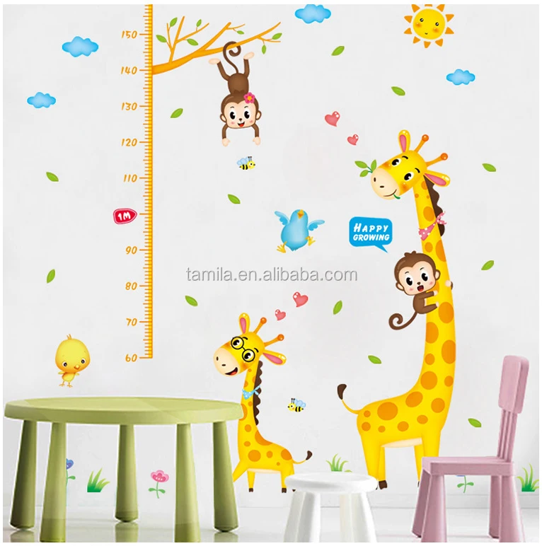 Fashion kids height growth chart wall sticker/Giraffe wall chart for baby learning/height measurement sticker