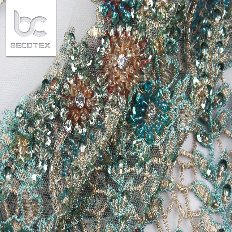 2024 colorful  embroidery beaded Lace Fabric for evening party