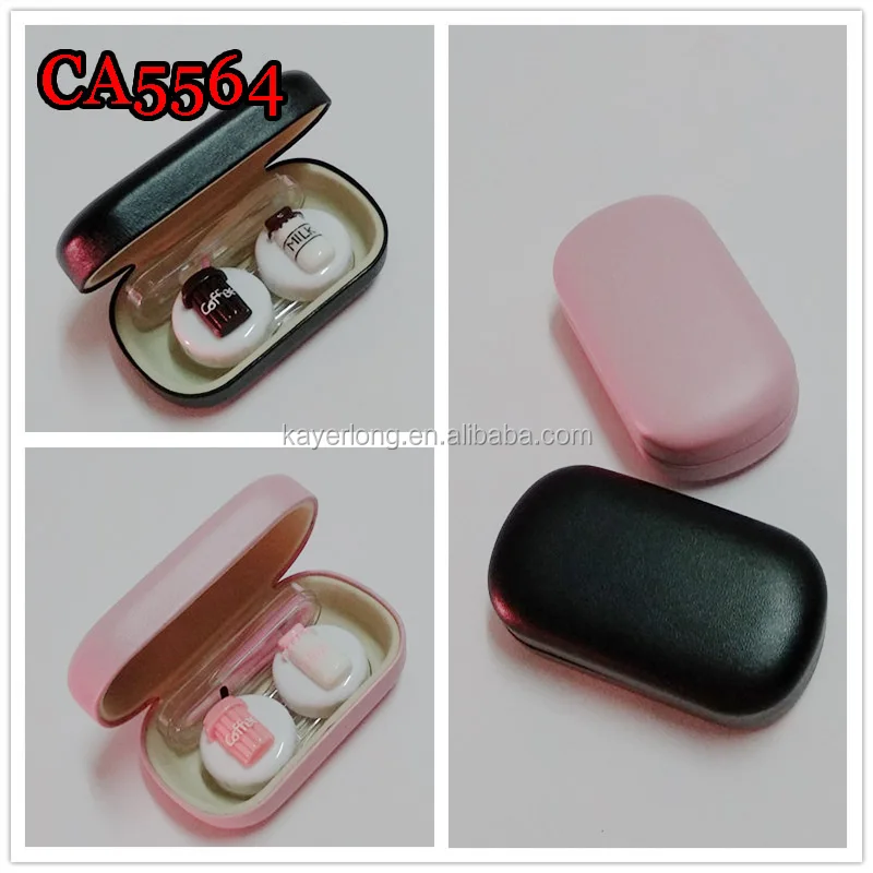 coffee and milk deco PU cover iron colorful contact lens case CA5564
