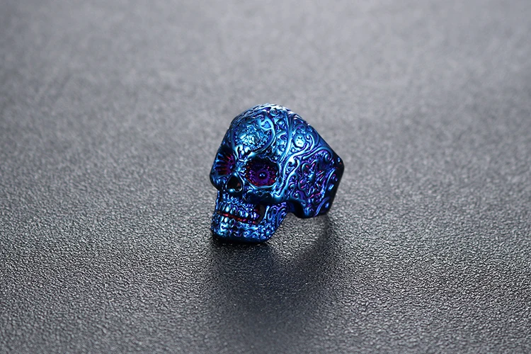 Hiphop style Gold Ion Plated Flower Skull Titanium Rings for men women In Stock