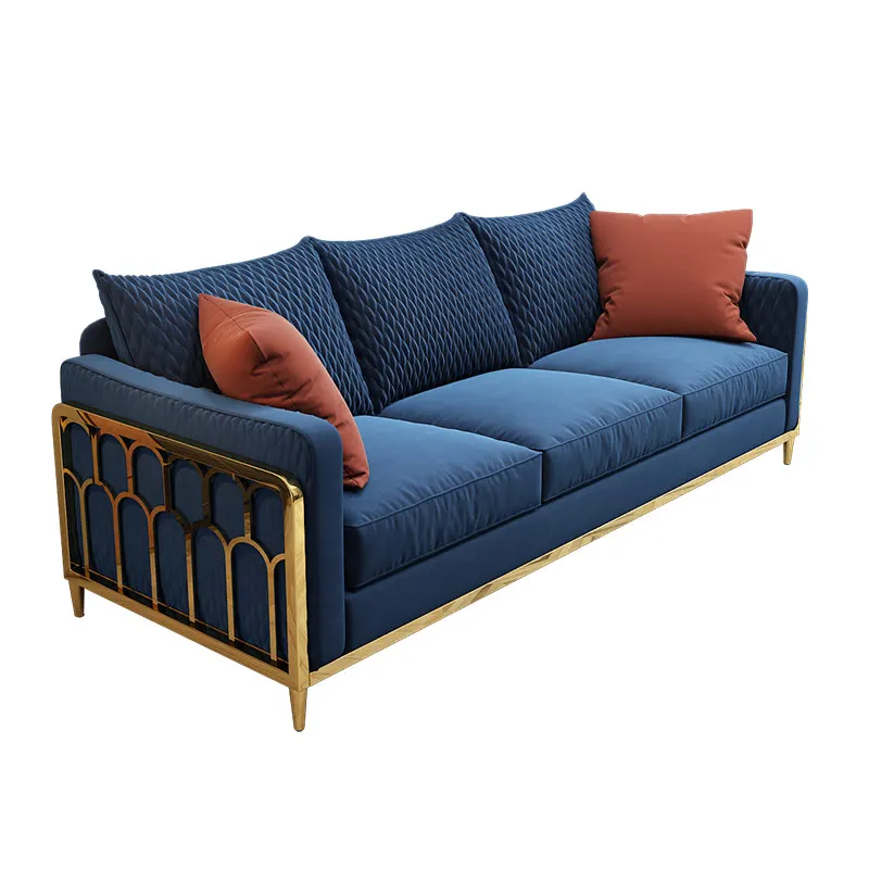 
Living Room Luxury Fashion Foshan Italian Bespoke Modern Velvet Fabric Chromed Legs Hotel 3 2 1 Sofa Set 