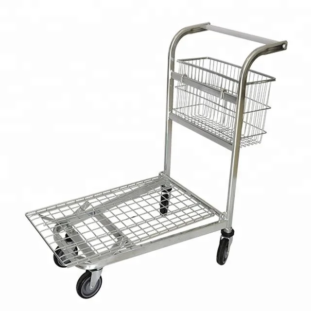 Warehouse storage hand push transport cargo platform trolley