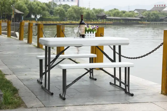 Folding Table and Chair Picnic and Beer Plastic Outdoor Table Steel Tube with Powder Coated Modern 95x23x42cm 113x68cm