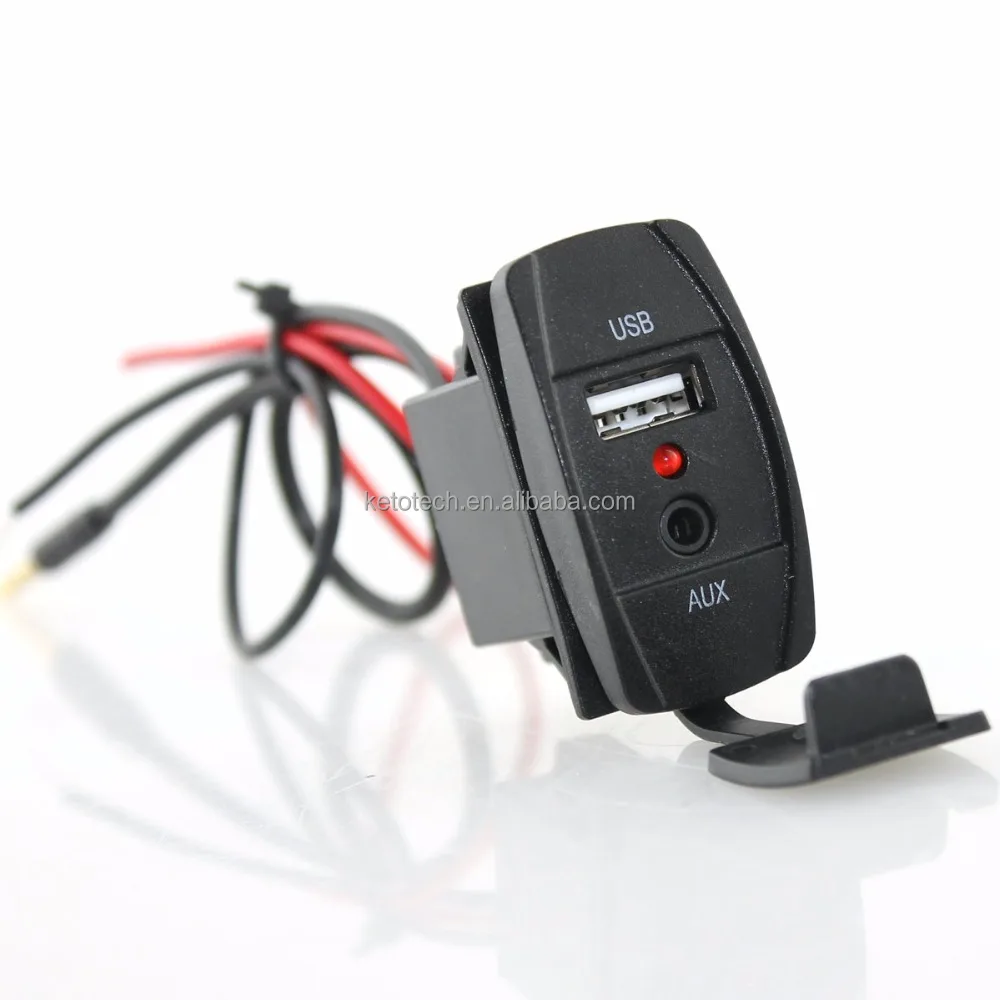 12V 24V Car Audio 3.5mm AUX USB socket adapter with Extension Cable