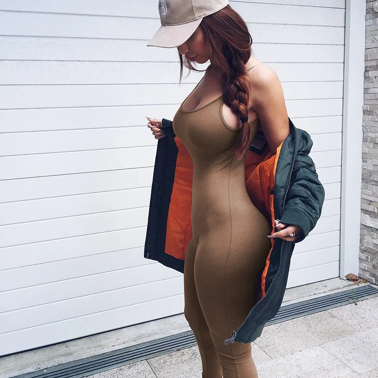 
hot sale fashionable plain color spegetti stripe backless sexy bodycon jumpsuit for women 