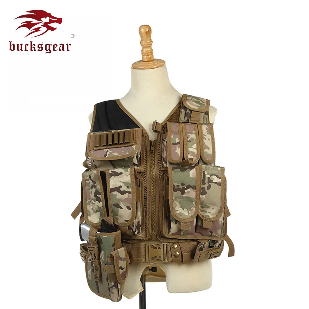 Bucksgear Army green camo ballistic safety combat vest with molle system outdoor hunting vest