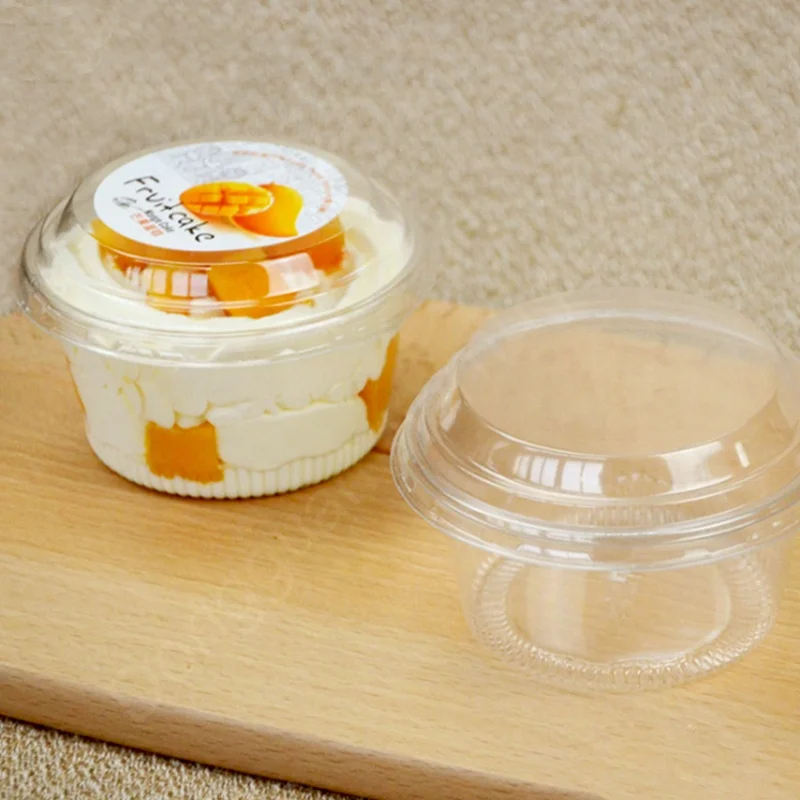 Clear small round plastic fruit ice cream and cake cup packaging container box