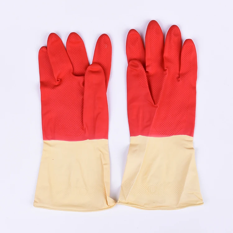 Household Latex Glove Bicolor Waterproof Kitchen Cleaning Heat Resistant Food Grade Rubber Glove