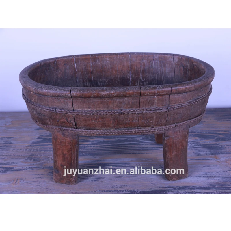 antique chinese wood recycle foot basin