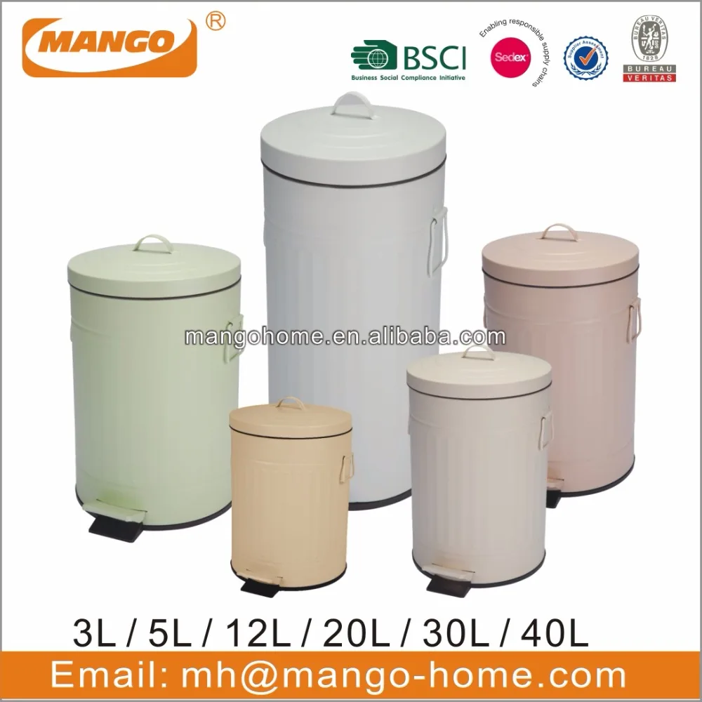 Colorful Powder Coating Bathroom Trash Can Mobile Metal Foot Pedal Waste Bin Dust Bin With Plastic Inner Bucket