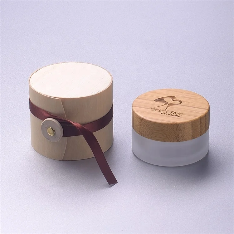 100g customize size glass Cream jar pack outer pack nature birch round wooden cream container