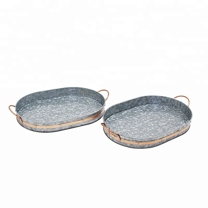 Factory wholesale oval galvanized tray with copper decor