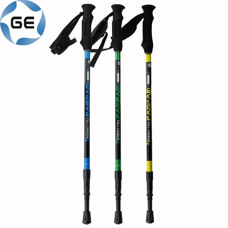 
Rubber Grip 3 Sections Telescopic Trekking Pole Outdoor Walking Alpenstock Carbon Fiber Climbing Hiking Stick 