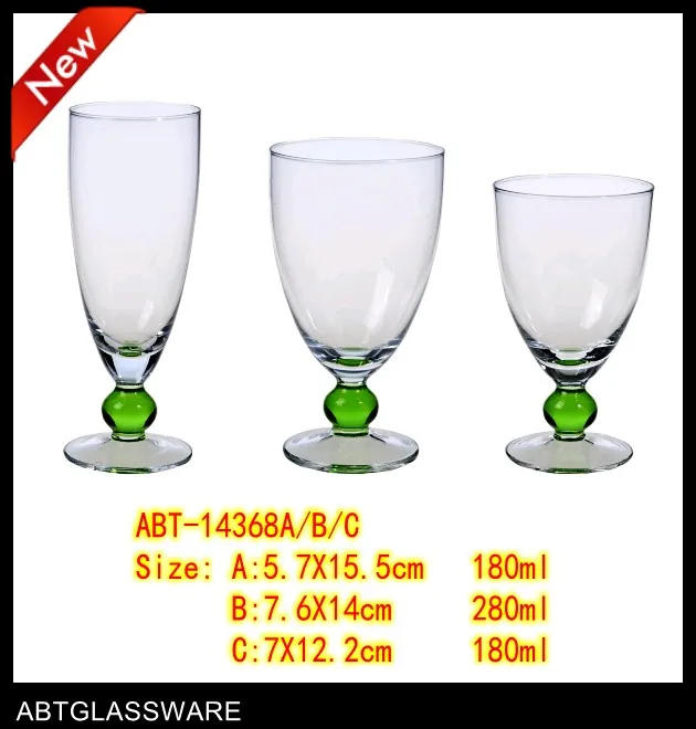 wholesale glass water goblets green beads wine glass