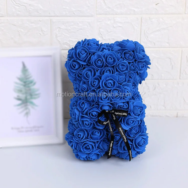Small cute artificial PE foam  single rose flower teddy bear wholesale