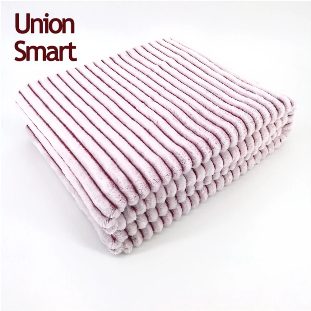 drop needle warming plush Super soft Striped blanket back side printing