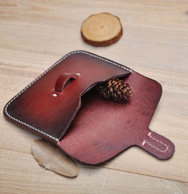 
Dreamtop DTF267 vegetable tanned leather coin pouch credit business card case mens women vintage card holder wallet 