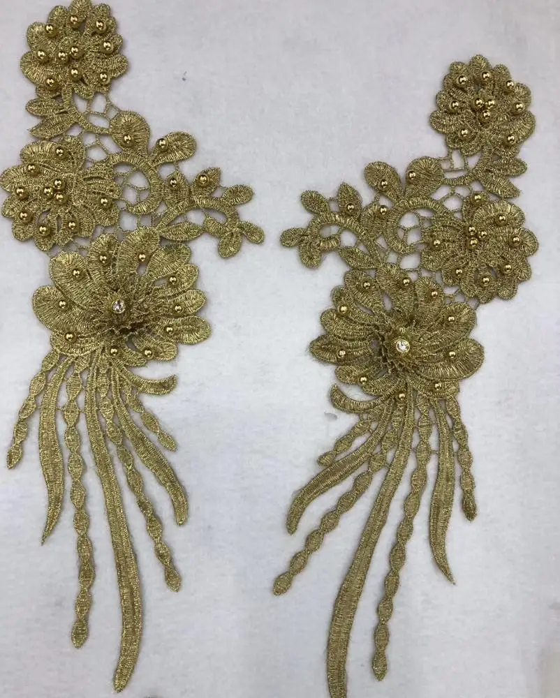 1pc Super Luxury Gold Bead Pear Lace Appliques Exquisite Wedding Dress Grown Bridal Veil