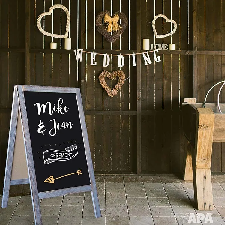 Wooden A-Frame Sign with Eraser Chalk Magnetic Sidewalk Chalkboard Sturdy Freestanding Grey Sandwich Board Menu Display for Rest