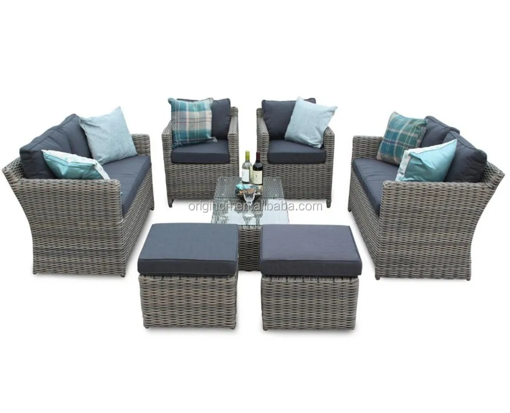 Luxury Outdoor Restaurant Furniture Rattan Dining Cane 10 Seater Sofa Chair Tables Set