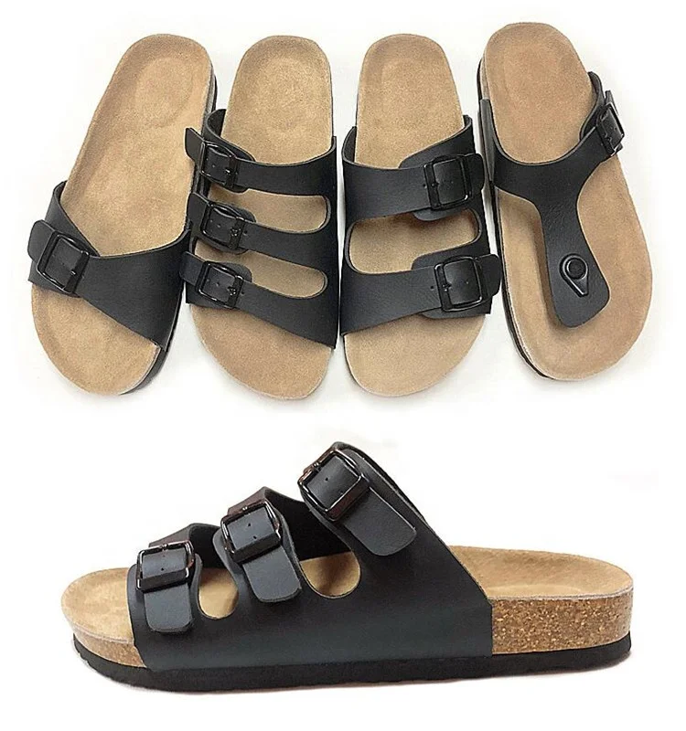 Оптовая продажа, качественные мужские сандалии, уличные тапочки с пробковой подошвой, поддержка свода стопы и регулируемые ремешки с пряжкой, мягкая кожаная стелька