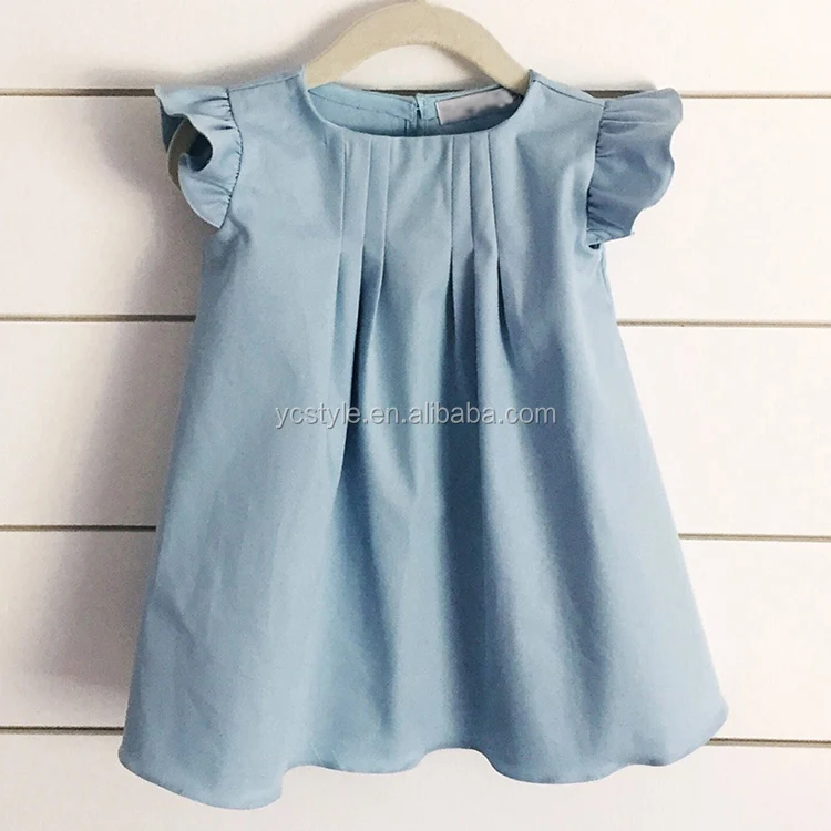New fashion kids linen frocks dress ruffle design,wholesale summer baby girl boutique dress with frills sleeved