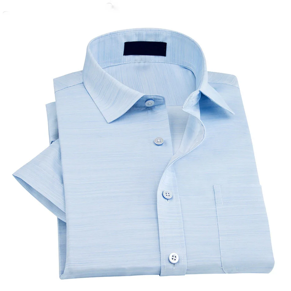 Factory supplier MTM  bespoke logo printing high end mens sky blue summer short sleeve  linen shirt