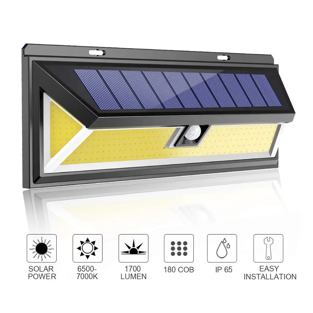 
180 COB solar powered led light high lumen pir motion sensor outdoor waterproof light home yard energy saving light 
