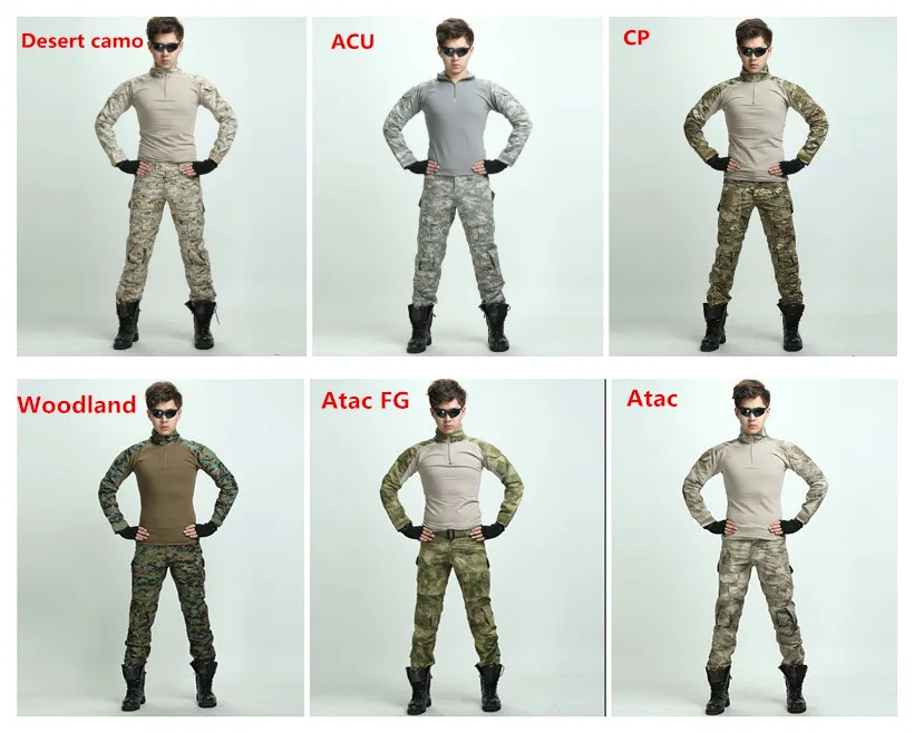 Tactical military uniform clothing army of the military combat uniform tactical pants with knee pads camouflage hunting clothes