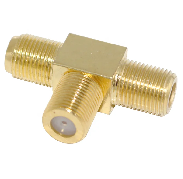 F Female to Two F female Jack Triple T RF Adapter Connector 3 Way Splitter
