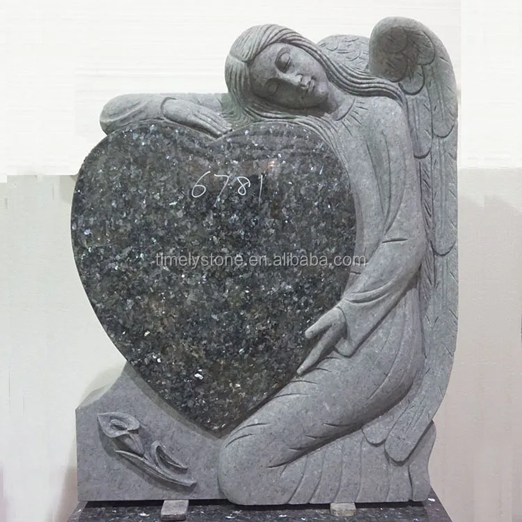 
Chinese Granite Carved Flower Weeping Angel Headstone 