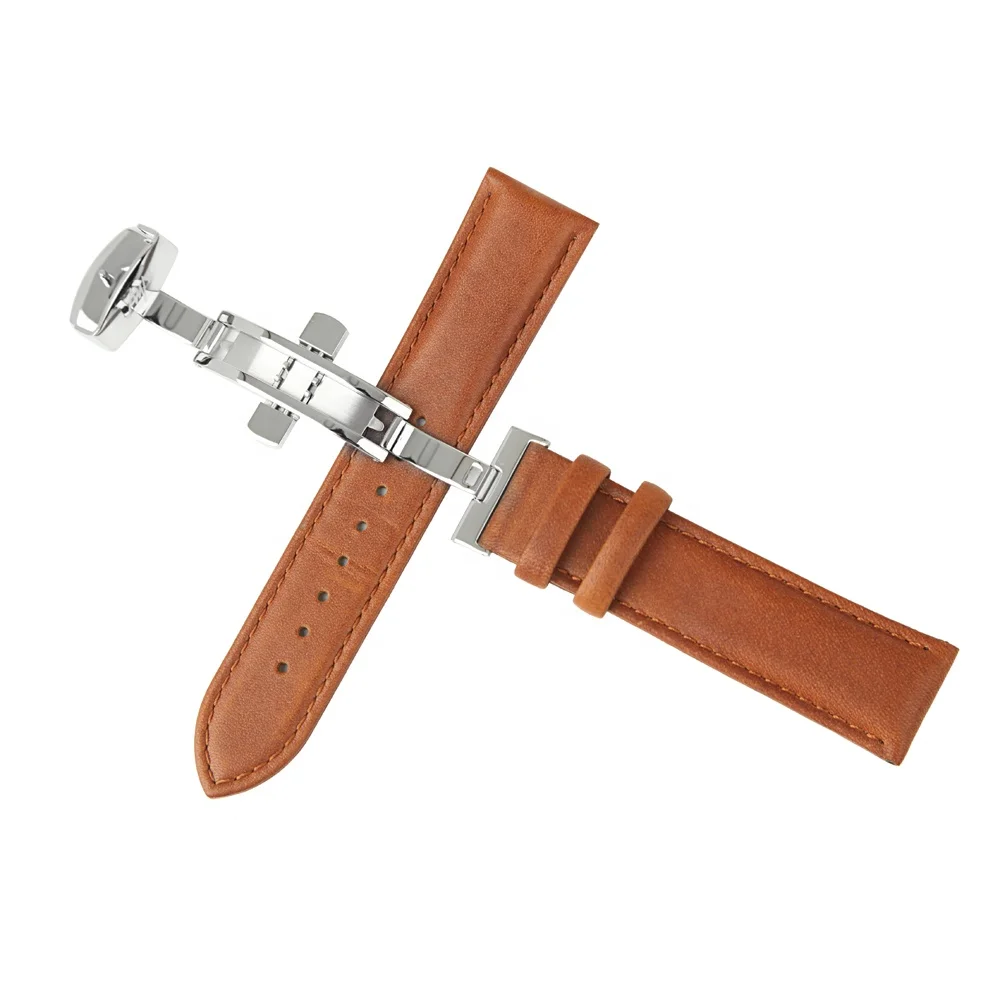 Top Brand alligator grain Genuine leather Watch strap with Double Butterfly Buckle