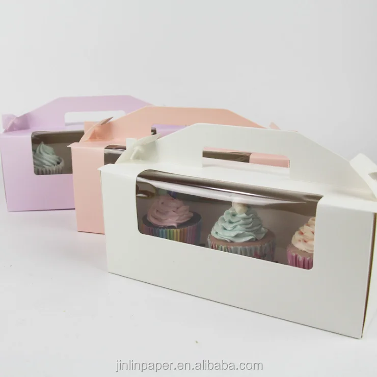 
Yiwu Cheap Cake Paper Boxes with Window Cupcake Box and Inserts with Handle 