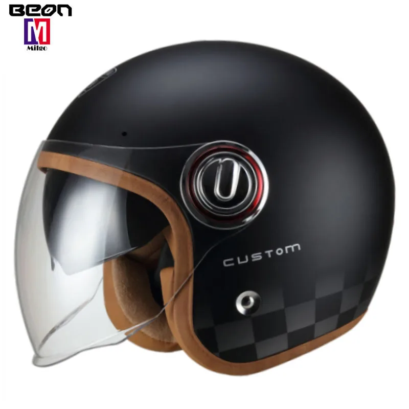 BEON B108 Motorcycle Retro Vintage Cruiser Chopper Scooter Cafe Racer Cascos Moto Helmet 3/4 Open Face Helmet with double visors