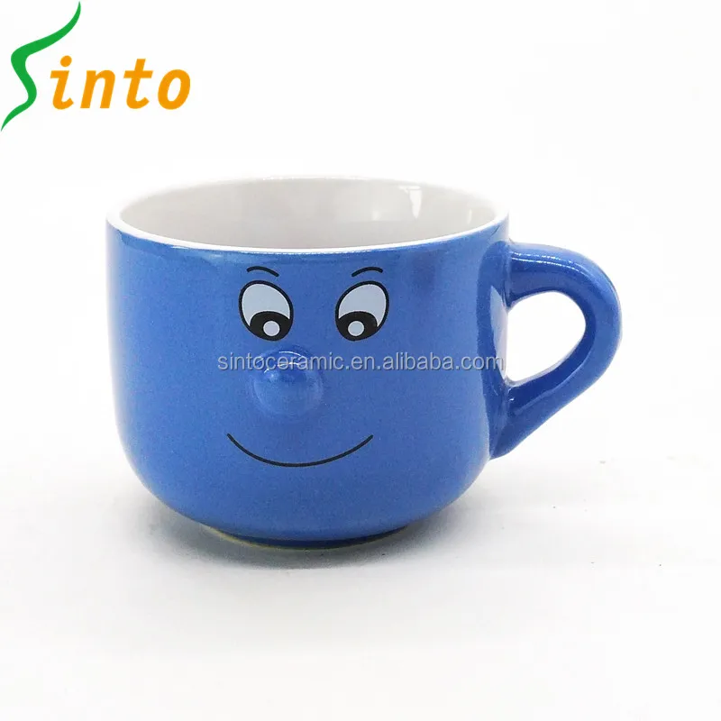 Wholesale cheap stoneware big nose 3D funny cut large soup mugs