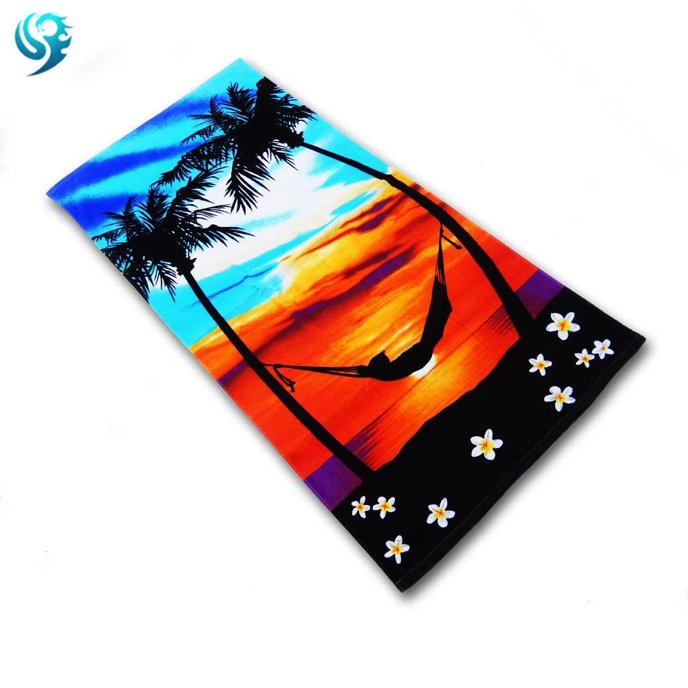 New design towel supplier velour wholesale printed cotton beach towel terry set