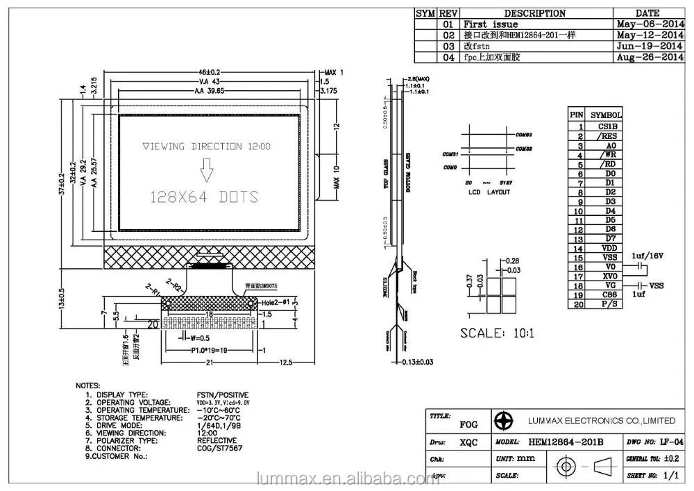
128x64 Dot Matrix Graphic LCD Display 