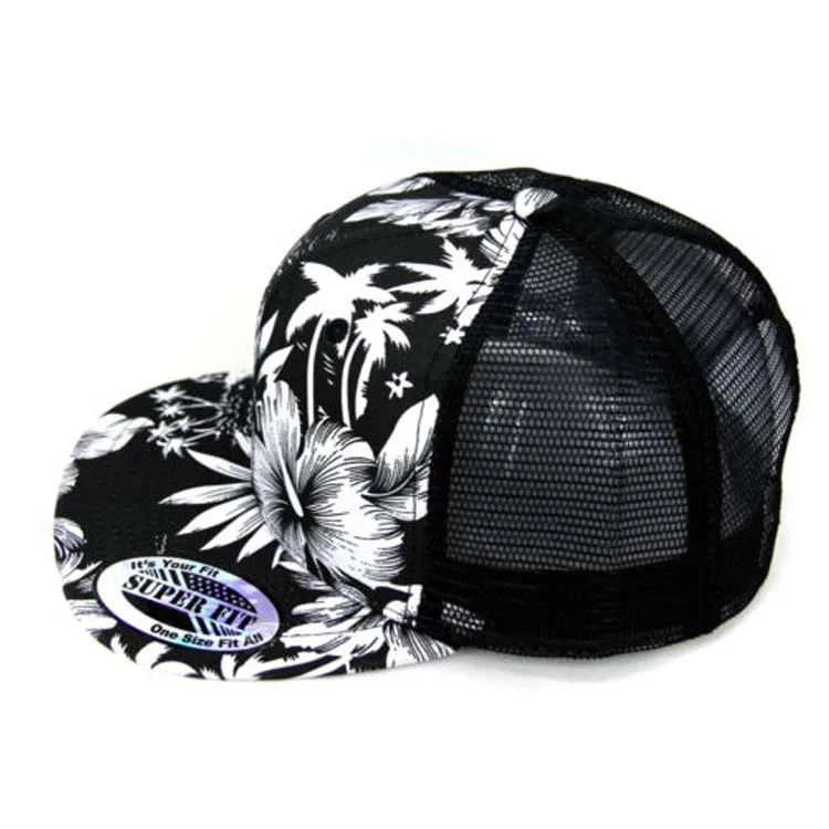 Flower Snapback hat Hawaiian Island Trucker Mesh Baseball cap Flat Bill visor