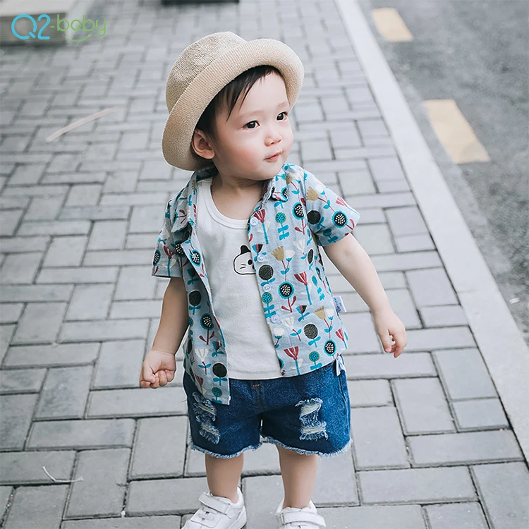 
Q2-baby Single Breasted Kids Clothing Short Sleeve Cotton Baby Boy Shirts 