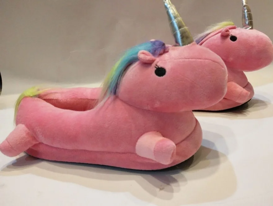 plush unicorn slippers colorful design