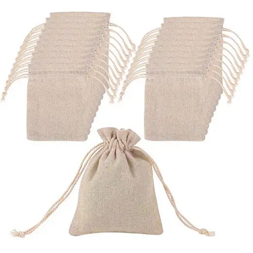 
Canvas Gift Packing Pouch Plain Small Natural Cotton Line Blank Drawstring Bags 