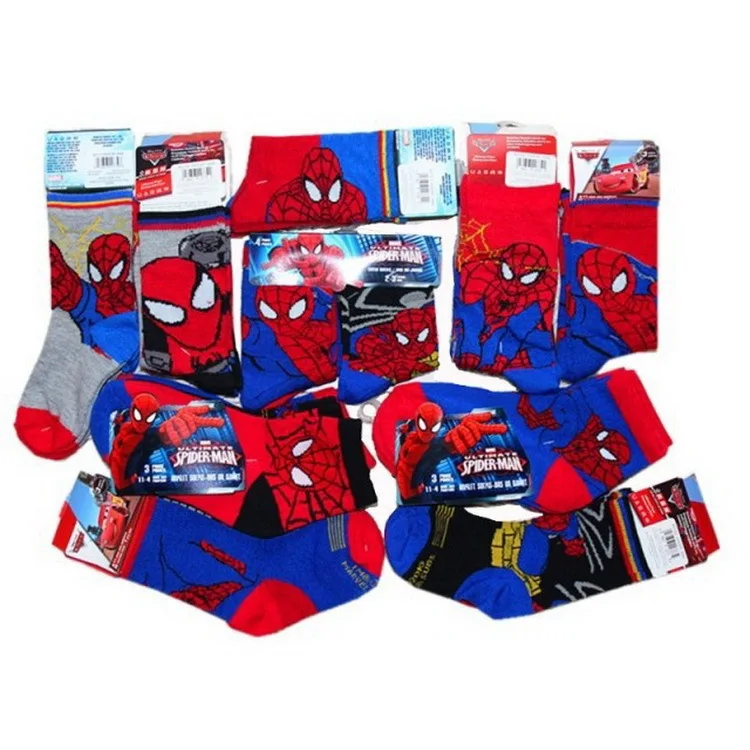 2015 New Baby Socks 3 Pairs Lot Boys Girls Spiderman Top Quality Children Cartoon Character Socks
