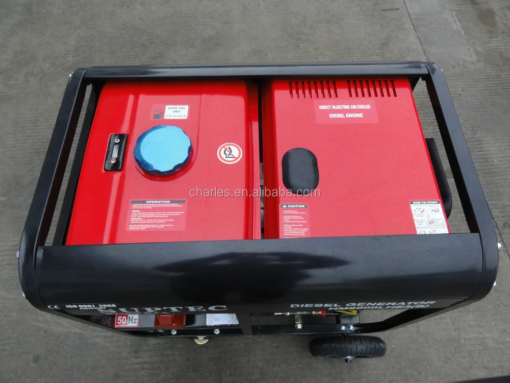 5KW OPEN TYPE AIR COOLED DIESEL GENERATOR RED COLOR FUEL TANK