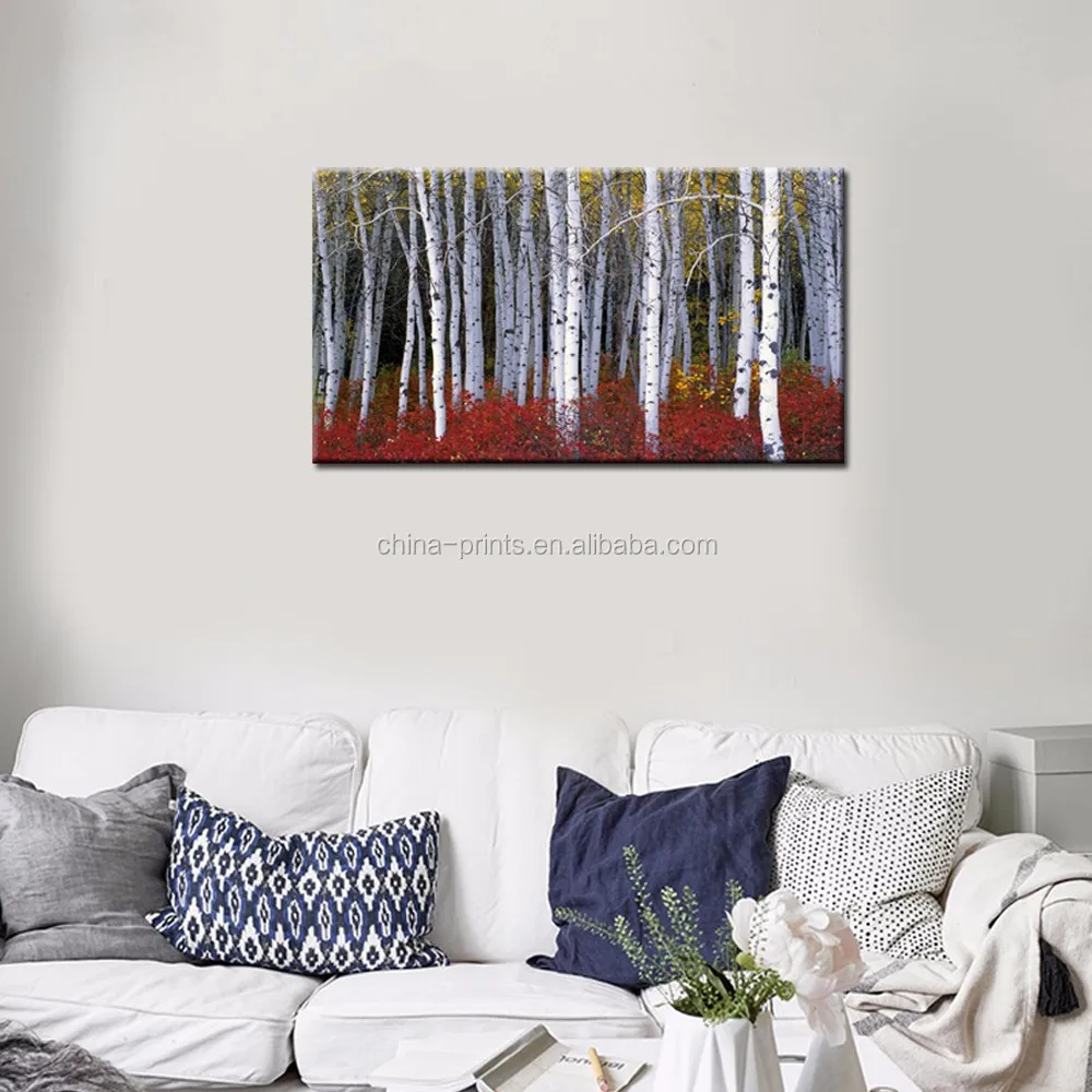 Lavender Forest Canvas Print/Silver Birch Tree Wall Picture/Dropship Landscape Canvas Painting