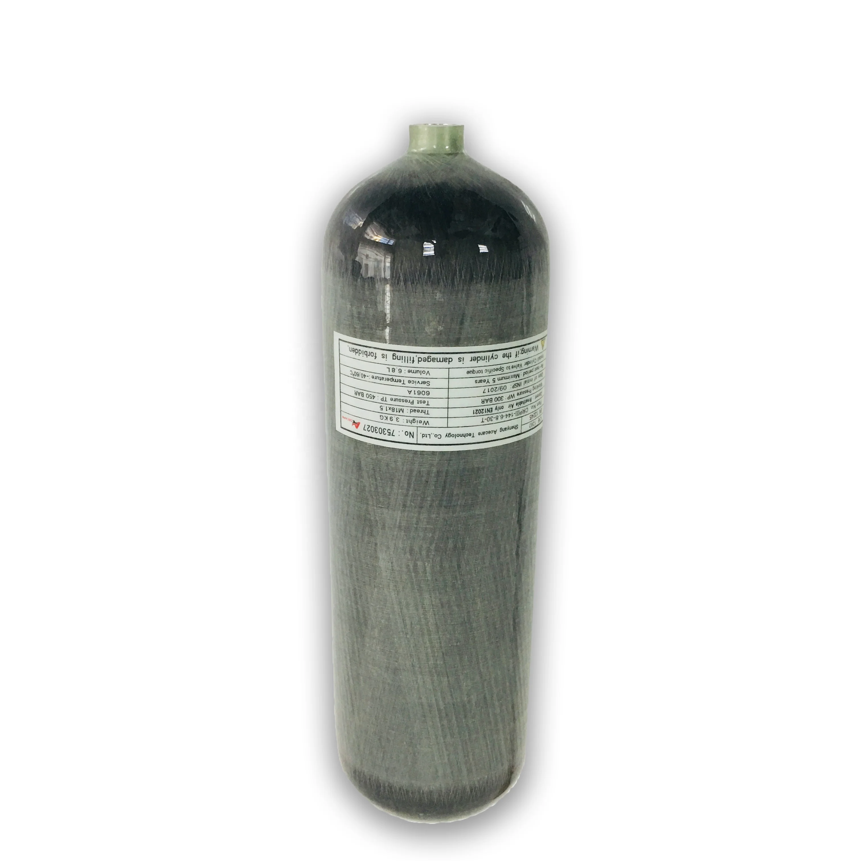 6.8 L Carbon Fiber Breathing Air Dive Gas Cylinder with 4500psi High Pressure