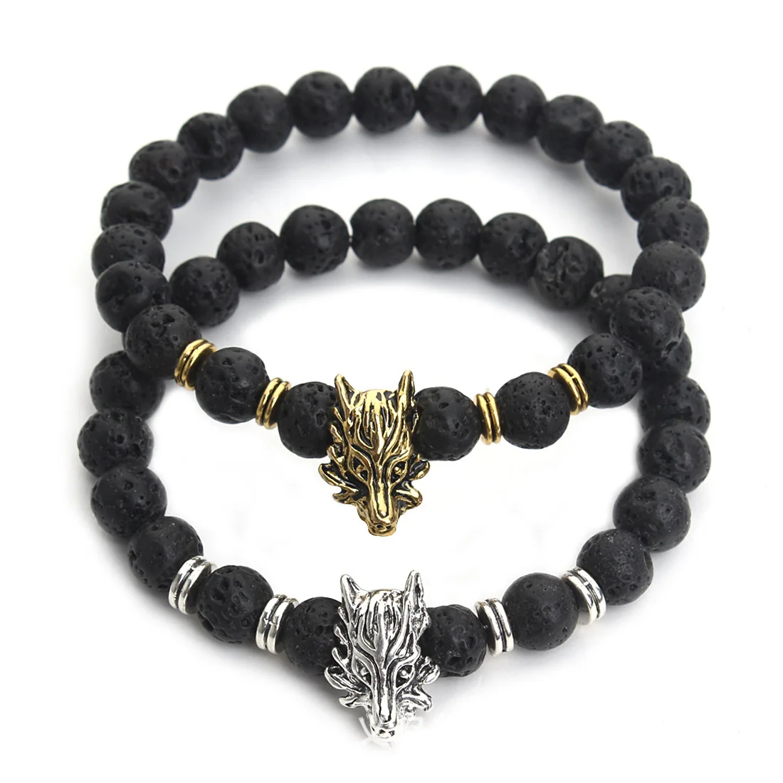Новое поступление 8 мм браслет из вулканического камня в винтажном стиле с бусинами виде головы дракона для мужчин