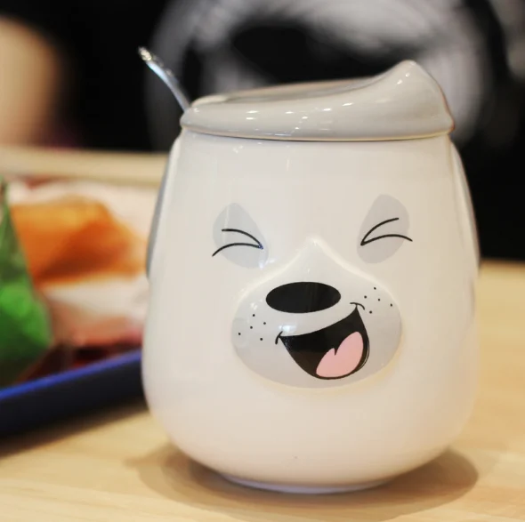 
Cute Cartoon Dog With Lid Spoon Cute Animal Creative Coffee Cup Ceramic Mugs Milk Dog Mug with Handle 