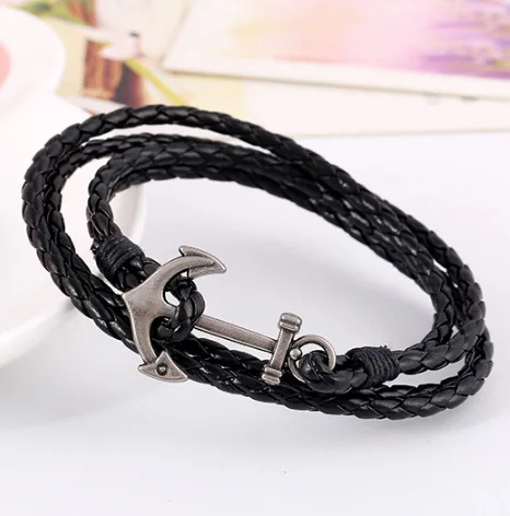 2019 PU Leather Bracelet Handmade Braid Bracelet With Metal Anchor Men Bracelet Jewelry